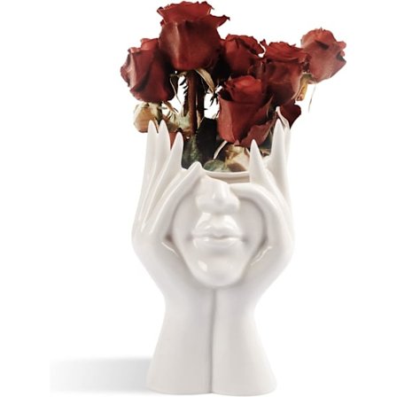 Valkoinen keraaminen kasvovaasi, naisen muotoinen pää puoliksi vartalo rintakuva vaasit boho feministinen minimalismi koristeellinen moderni tyyli 