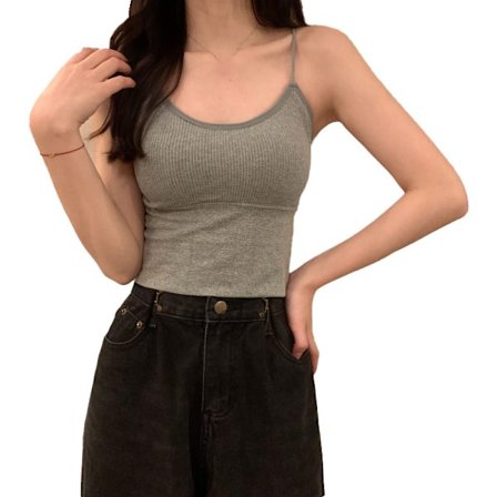 Dame Sommer Polstret Tank Top Spaghetti Strop Slim Fit Camisole Ensfarvet Stilfuld Ærmeløs Grå Fri Størrelse 40-72,5 kg