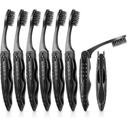 8 Pakker Sorte Rejsefoldbare Tandbørster Bærbare Kulstof Tandbørster