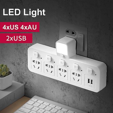 4-vägs Grenuttag Hushåll Multifunktionsuttag USB Multi-kontakt Vägguttag Förlängning Med Oberoende Strömbrytare Och LED-Lampa