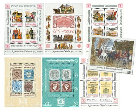 Danmark 1976+1987 - AFA 582+606+625a+827+852+869+889 - 7 miniark - Postfrisk