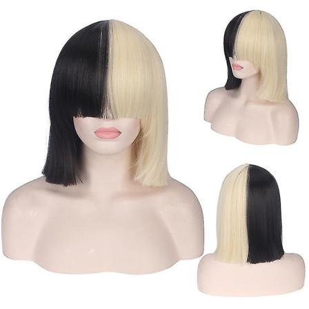 This Is Acting Sia Anime Cosplay Parykk Syntetisk Hår Kvinner Rett Halloween Halvblond Svart Kort Bob Parykker Med smell 35cm