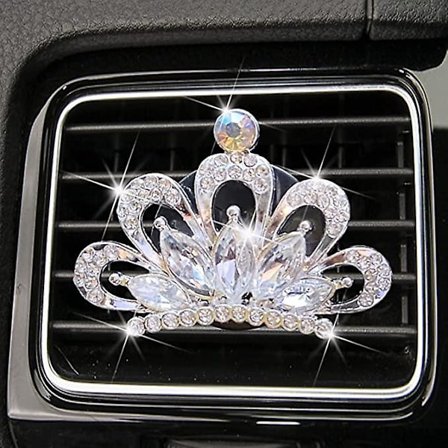 Krystal Krone Bilklemme, Krone Diamant Bils Aircondition Udluftningsklemme Rhinestone Bilindretning Biltilbehør til Kvinder Hvid