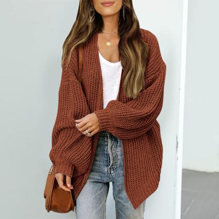 Kvinnor Enfärgad Jacka Lanternärmar Ytterkläder