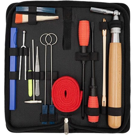 16 dele Klaverstemningssæt, Professionelle Klaverstemmerværktøjer Inklusive Stemmehammer Håndtag Filt, Dæmpere, Stemmegaffel, Stemmenøgle, 