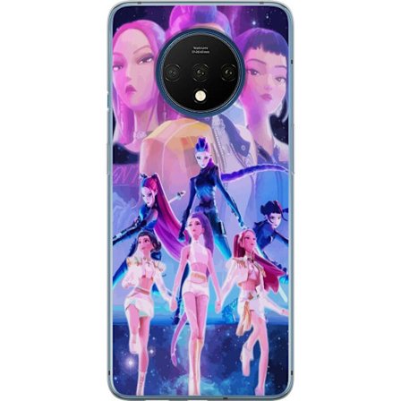 Yhteensopiva Puhelinkuori OnePlus 7T K-pop-inspiroinut tulevaisuutta ennakoiva tyttöryhmä neonvaloissa ja kosmisessa sci-fi-esiintymislavalla