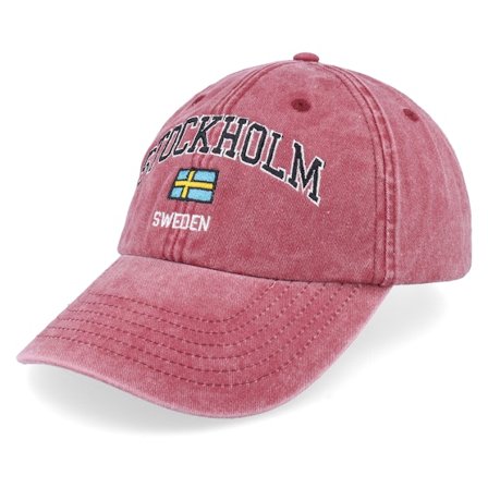 Iconic - Stockholm Sweden Washed Red Dad Cap Unconstructed Red Cap - @ Hatstore