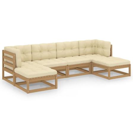Vidaxl Loungegrupp Med Dynor 6 Delar Honungbrun Massiv Furu Brun