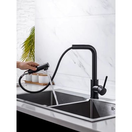 Sort køkkenhane, køkkenvask mixer med bruser, Ki