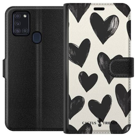 Yhteensopiva Lompakkokotelo Samsung Samsung Galaxy A21s Cactus and Friends - Bold Black Love Pattern