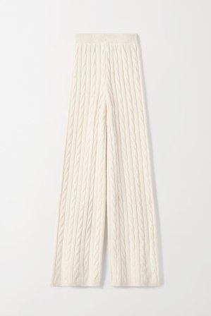 Soft Goat - Cable Knit Pants - Women cashmere pants - L - Feather White