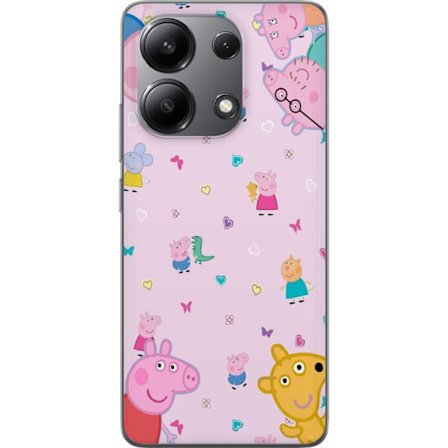 Kompatibel Mobilcover til Xiaomi Redmi Note 13 4G Peppa Gris med en baby i armene, morgris motiv i farverig og blød børneillustration med hjerter