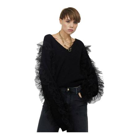 Silvian Heach V-neck sweater and tulle Sort, Dame