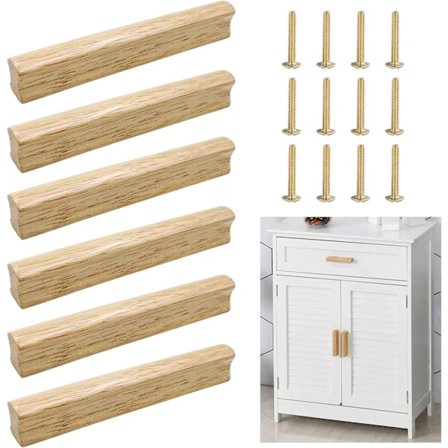 /EA/Stykker Møbelhåndtag Træ Køkkenskabshåndtag med Skruer Hulafstand 128mm Træ Skab Møbelhåndtag til Skabe Kommoder Skuffer og Andet