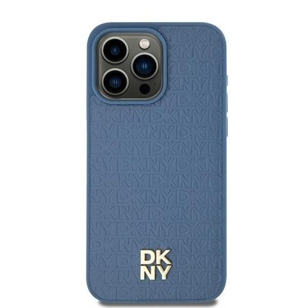 DKNY MagSafe-etui i lær med metallogo for iPhone 15/14/13 - Blå