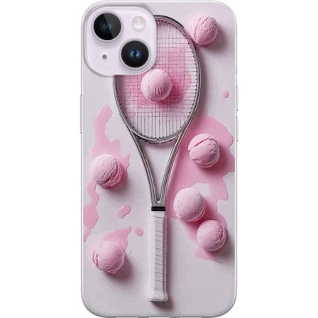 Kompatibel Mobilcover til Apple Apple iPhone 15 Rosa glaskugler og tennisketsjer i et kreativt stillbillede med legende popfølelse og moderne design,