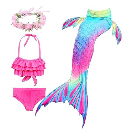 Kids Girls Mermaid Tail Bikini Set Swimwear Swimsuit Swimming Costume Included Garland Headband