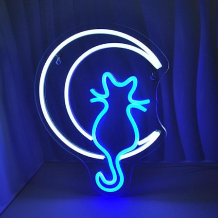 LED Neon Skilt Hund Katt Skateboard Design – 20W Dekorativ Vegglampe**Måne Katt (35*27.5cm)