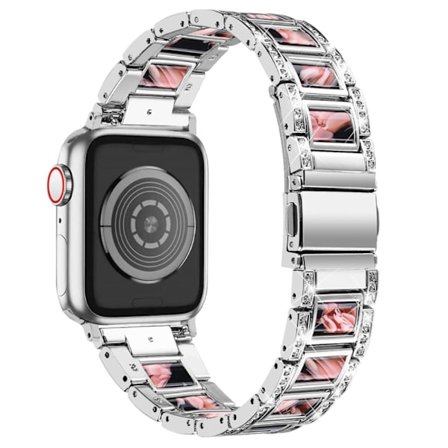 Apple Watch (41mm) klockarmband i rostfritt stål med strassdekor - Silver / Svart Rosa Mix