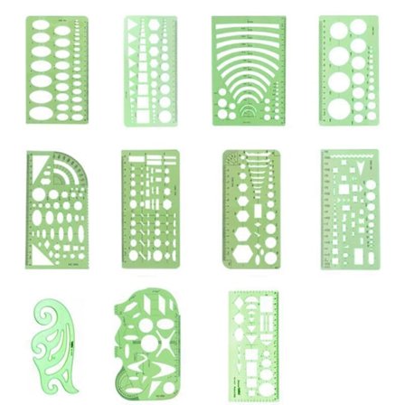 Set av 3/4/6/9/11 geometrisk ritmall mätlinjal