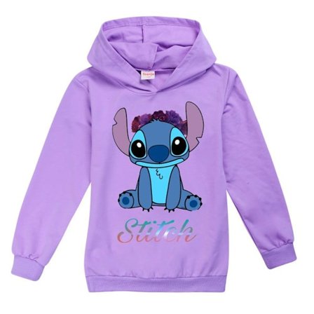 Barn Stitch-trykte langermet hettegenser med hette for jenter og gutter, vår og høst, (7-8 år, lilla)