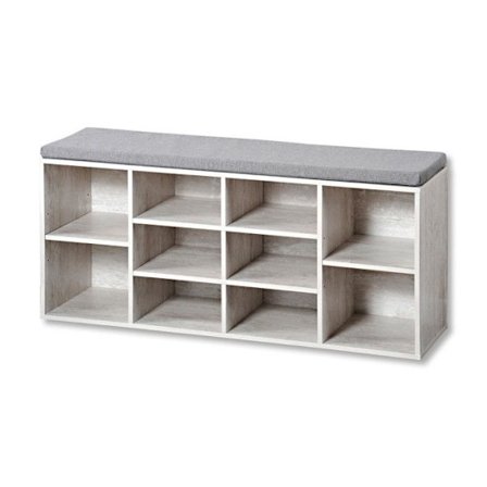 Skoopbevaring med 10 rum i træ med pude - Lys grå - L 100 x H 48 cm