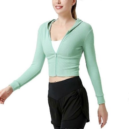 Korte Topper for Kvinner - Genser med Lang Erme, Full Glidelås, Hette, Tynn Ribb, Treningsjakke for Sport