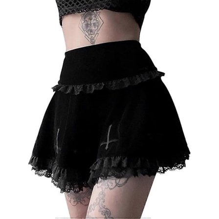 Gothic Rutete Miniskjørt for Kvinner Kort Høy Midje Rutete Skjørt M