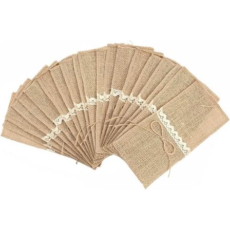 Naturlig grov linne spets servetthållare påse, jute servett
