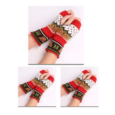 3 par julgranshandskar i ull, tjocka utan öppna fingrar