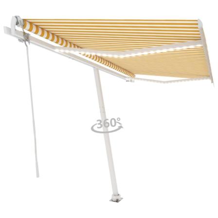 Vidaxl Automatisk Markis Med Vindsensor & Led 400x350 Cm Gul/vit Gul