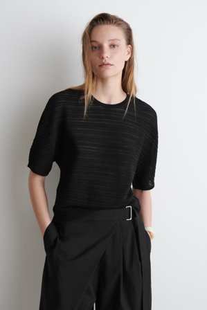 COS Women's Pleated Knitted T-Shirt in Black