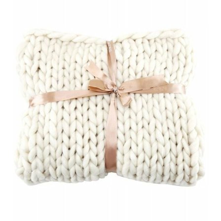 (Hvid, 50x50cm) Hyggelig tæppe, håndvævet ekstra tykt uldtæppe