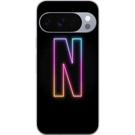 Yhteensopiva Puhelinkuori Google Google Pixel 10 Pro Minimalistinen neonkirjain N värinvaihtuvassa valossa mustaa taustaa vasten
