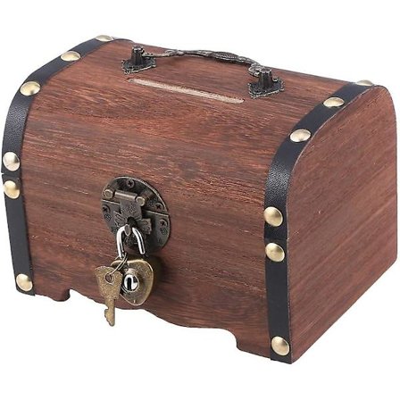 Retro Trä Skattkista Förvaringslåda, Trä Skattorganisatör Myntlåda Spargris Med Lås & Nycklar För Barn Vuxna