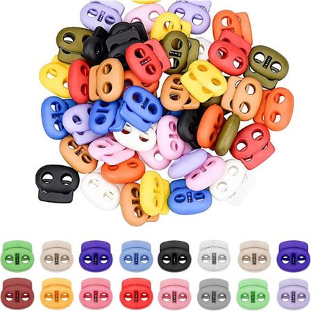 50 stk. fjederlåsstoppere i plast, snørelåse, fjederlåse, snørelåse med dobbelte huller (tilfældig farve)