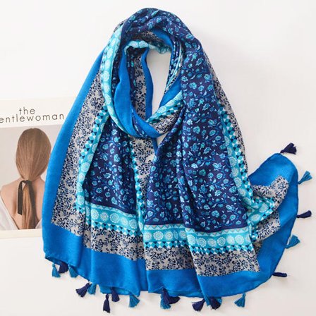 Boho tørklæde til kvinder, letvægts tørklæde med blomsterprint, modetørklæde med frynser