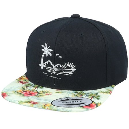Iconic - Zwart snapback Cap - Palm Beach Sunset Black/Floral Mint Snapback @ Hatstore