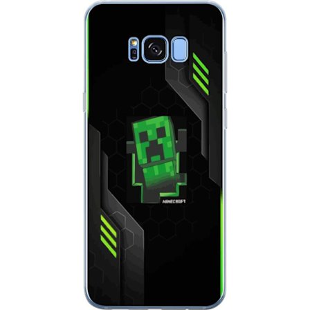 Kompatibelt Mobildeksel til Samsung Galaxy S8 Grønn pikselbasert creeper-lignende spillillustrasjon med futuristiske neoninnslag og mørk tech bakgrunn