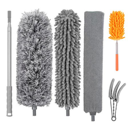 Støvkost Vaskbar Lang Udtrækkelig til Loft med Teleskopstang, Mikrofiberstøvkost, Hjørnebørste