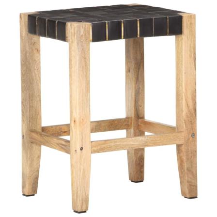 Vidaxl Barstolar 2 St Äkta Läder Och Massivt Mangoträ 46x36x60 C Svart