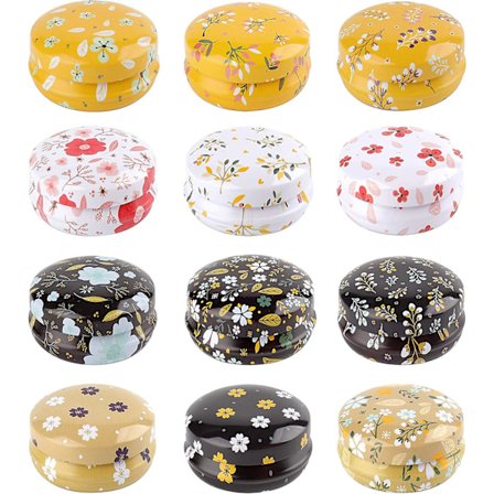 12 Pakning Runde Tomme Bokser Blikkbokser Lysglass, Blomster Mini Reise Blikkbokser, 20ml Gjenfyllbar Beholderflaske For Lys, Leppepomade, Salve, 