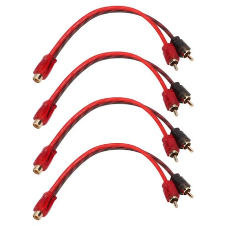 4 stk. RCA Y-splitter 1 hunn til 2 hann-adapter lydkabel 20 cm 3,5 mm jack høyttalerkabel