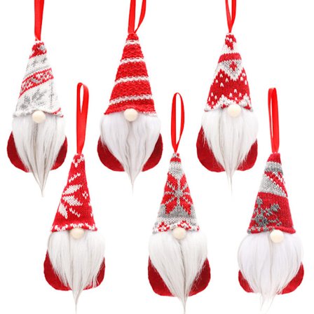 Jultomte-prydnader, 6 stycken handgjorda svenska plyschtomtar