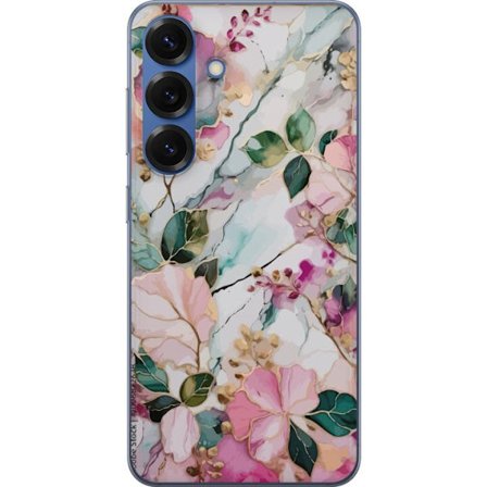 Kompatibel Mobilcover til Samsung Galaxy S25+ Abstrakt marmormønster med blomster, blade og gyldne detaljer i bløde pastelfarver