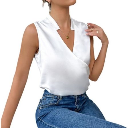 Damväst i sidensatin Casual V-ringad ärmlös väst