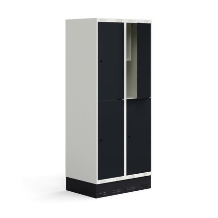 Skab til skoleelever ROZ, 2 moduler, 4 døre, inkl. bund, 1890x800x550 mm, antracitgrå