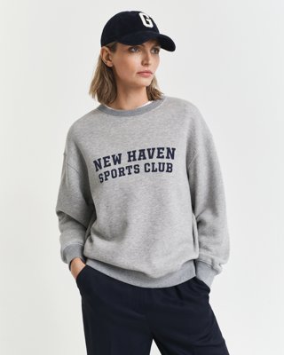 GANT - Genser med rund hals og grafikk til dame light grey melange