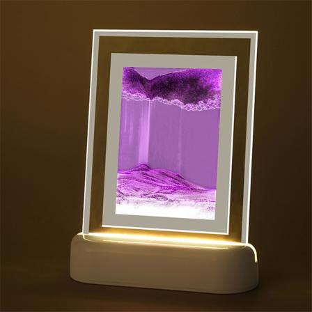 Lampe Bevægende Sand Kunst Maleri Natlys, 3d Sandscape Bevægende Sand Billede Med Led Firkantet Glas Flydende Sand Display Afslappende Desktop Art Til