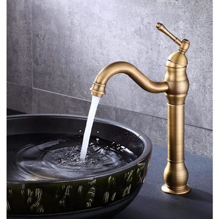 Hög badrumskran Antik mässing Enhandsgrepp Enhandtag Diskho Kran 360 Svängbar Bassängblandare Kran För Badrum